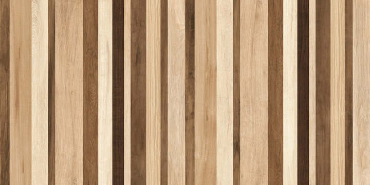 Natural wood slat wall texture background, vertical timber paneling pattern, brown wooden plank surface for interior design and architectural visualization