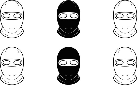 Balaclava Mask Icon Set with Ski Mask Outline and Solid Vector Collection