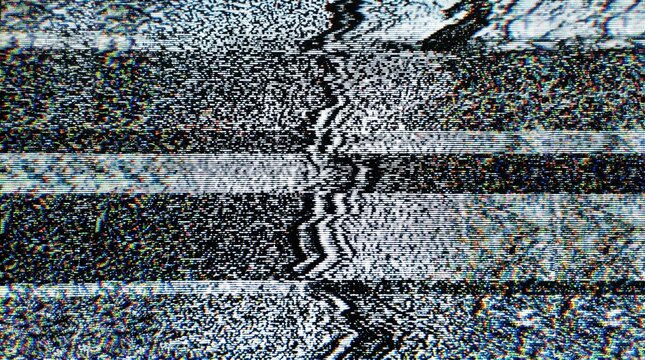 A distorted and glitchy digital screen with static and noise patterns everywhere