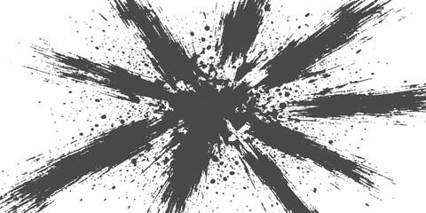 Explosion of Ink: A dynamic burst of black ink splatters and strokes radiate outwards from a central point, creating a striking visual effect on a clean backdrop. © MD
