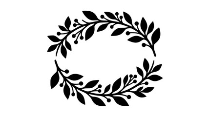 Fototapeta premium Hand drawn laurel wreath border silhouette with botanical leaves and berries