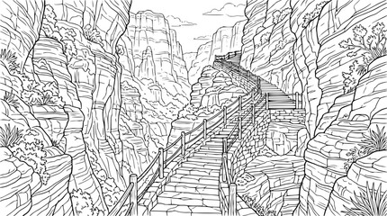 Fototapeta premium Winding Stone Staircase in a Mountain Canyon Coloring Page for Adults