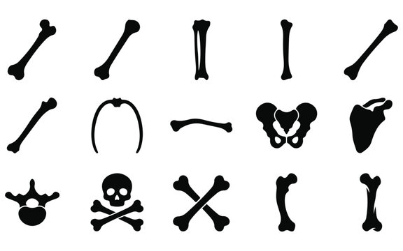 Halloween vector set black silhouette bones skulls and crossbones