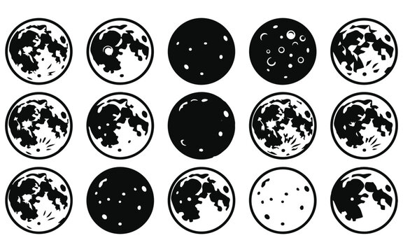 Set of halloween vector moon illustrations spooky night sky graphics for autumn designs