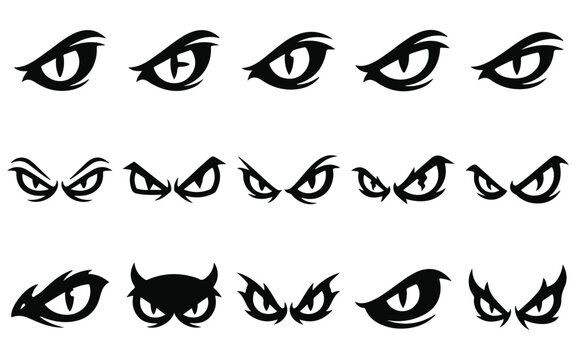 Set of halloween vector eyes spooky black silhouette designs for scary party graphics