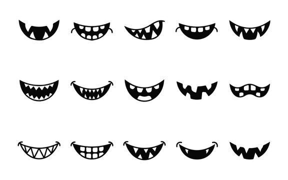 Spooky halloween mouths vector set creepy teeth grins for parties decorations graphic design
