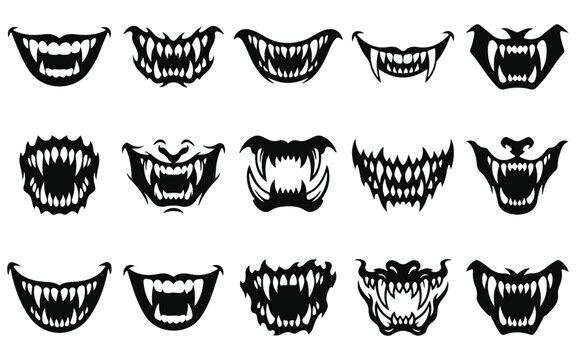 Set of halloween vector diverse collection of spooky monster mouths and scary teeth designs