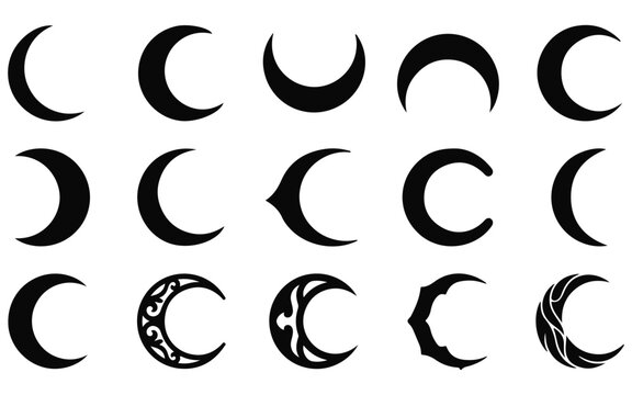 Set of 15 unique halloween crescent moon vector graphics