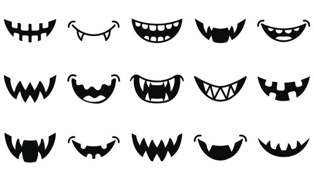 Halloween vector teeth and mouths set spooky smiles and fangs