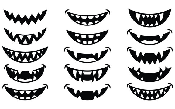 Set of halloween vector mouths spooky grins fangs and scary teeth for holiday designs