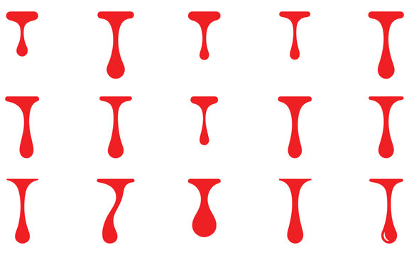Set of 15 red blood drops vector graphics for halloween designs