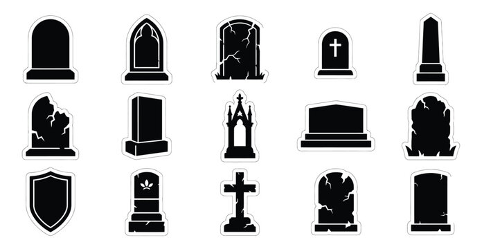 Set of halloween vector tombstones and grave markers for spooky designs