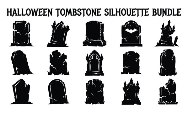 Set of halloween vector tombstones spooky silhouette bundle for october 31st designs