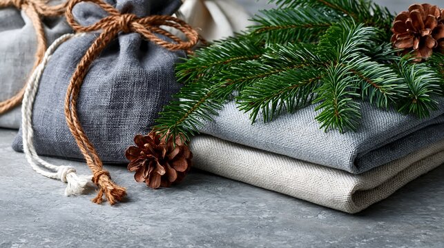 Festive Holiday Decoration with Natural Elements and Sustainable Textiles