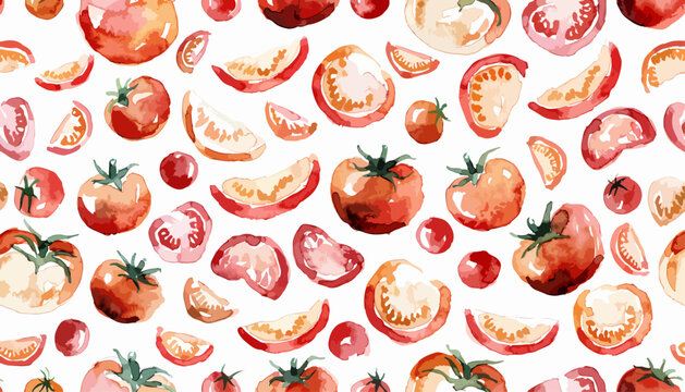 Beautiful watercolor pattern featuring crisp tomato slices