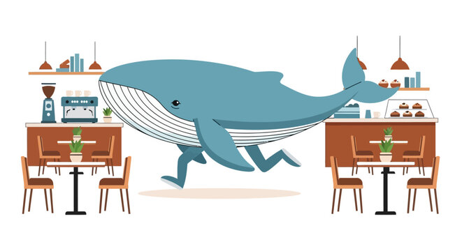 Whimsical Whale Runs Through Coffee Shop
