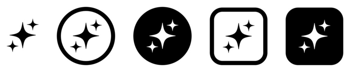 AI sparkles icon set with magic stars and enhancement symbols in outline, solid circle and square styles. Creative editing icons for web and mobile interfaces, design software and AI tools.  © GraphicSpark