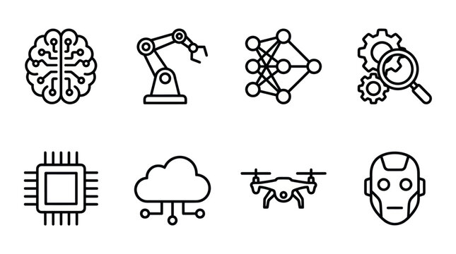 Artificial intelligence and robotics future technology icons.
