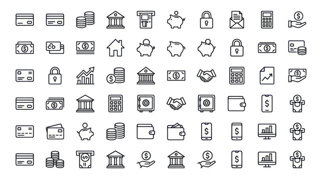 Banking and financial service line icon collection