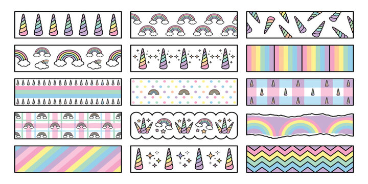 Rainbow Unicorn Horn Washi Tape Bundle&mdash;Perfect for rainbow unicorn horn themed planner and journal decoration