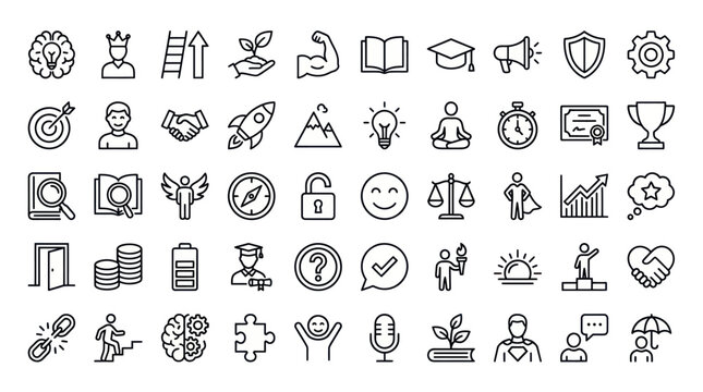 Business development growth and success line icons