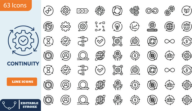 Continuity and process icons set with cycle icon workflow business proces