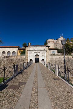 Main Entrance to Brescia Castle, Brescia, Lombardy, Italy
