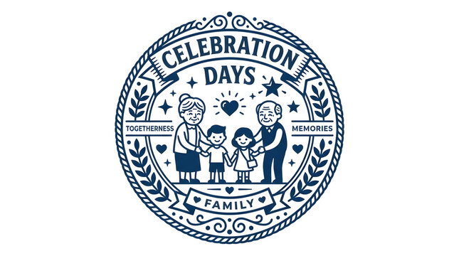 Blue seal stamp with lettering and symbols