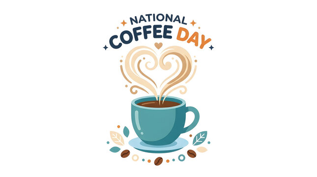 National coffee day cup with steaming heart design