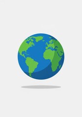 Fototapeta premium Stylized Vector Illustration of Earth Globe with Green Continents and Blue Oceans on White Background
