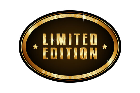 Luxury limited edition gold badge with metallic lettering, sparkling diamond accents and elegant black background. Premium oval label for branding, packaging, certificates, luxury products