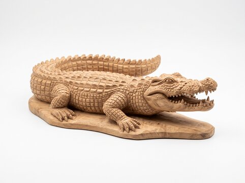 Wooden Crocodile Animal Statue Decoration