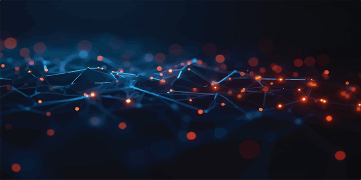 Interconnected glowing nodes and data lines abstract digital infrastructure with connectivity technology abstract connection background information internet computing innovation particles