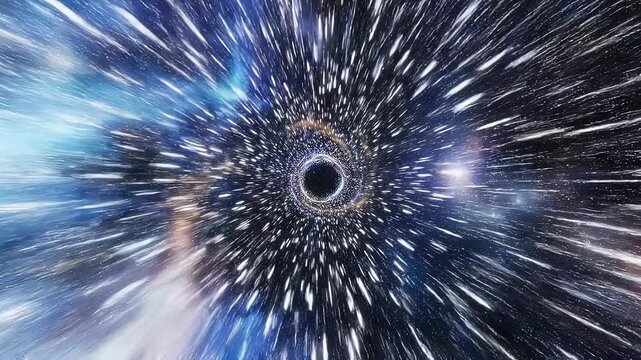 Stunning cosmic view of a black hole bending light and stars in deep space galaxy background