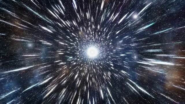 Bright starburst explosion in outer space with glowing light trails and cosmic background