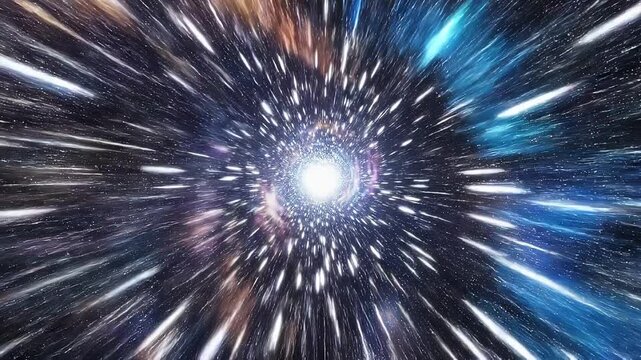 Vivid cosmic starfield with bright light burst and motion blur effect in outer space
