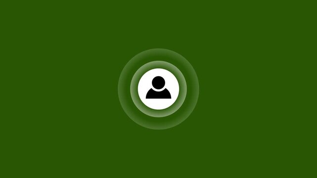 User profile avatar icon animation with expanding circular echo waves isolated on green background, premium digital identity verification and radar connection symbol.Animation on a Stock Video,