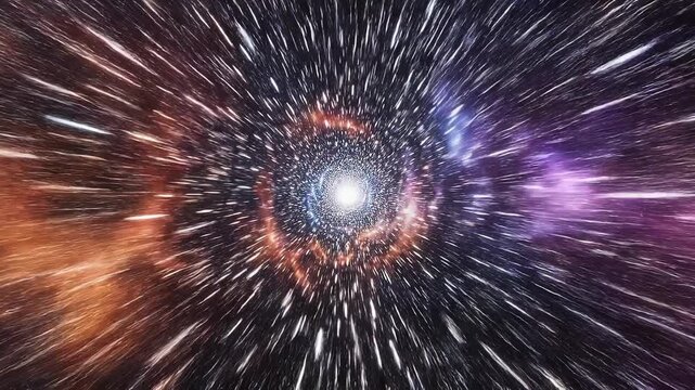 Bright cosmic tunnel with stars and galaxy effects in deep space universe background