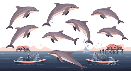 Dolphins jumping out of water 1. © Nb