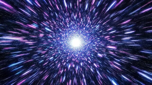 Abstract cosmic explosion with bright light and colorful streaks of stars in deep space background