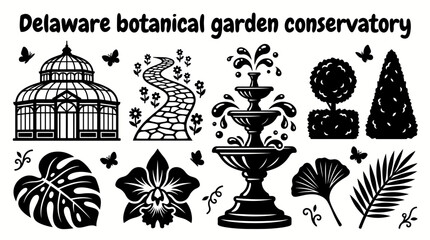 Fototapeta premium beautiful botanical garden in delaware featuring elegant glass conservatory flowering pathways ornamental fountains manicured hedges and seasonal plant collections creating a peaceful horticultural