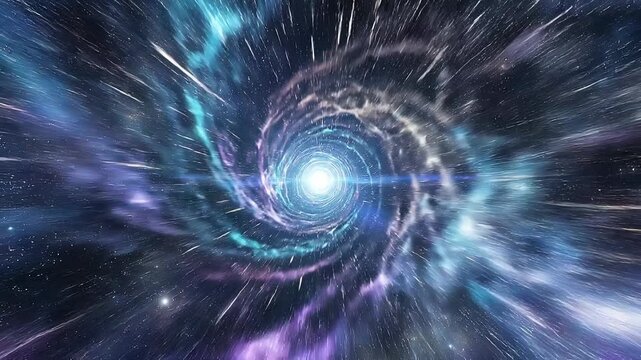 Bright glowing cosmic tunnel with stars and space light effects in deep galaxy background