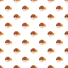 Fototapeta premium Adorable blowfish swimming in a seamless underwater marine life illustration