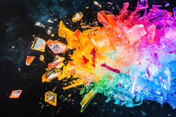 Fototapeta premium Colorful powder explosion with vibrant scattered fragments