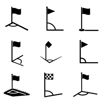 Golf hole flag marker set with course pin and green symbols
