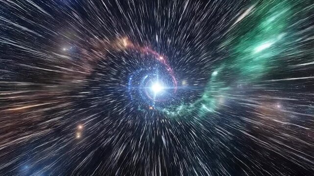 Bright star explosion with colorful cosmic rays and space dust in deep galaxy background
