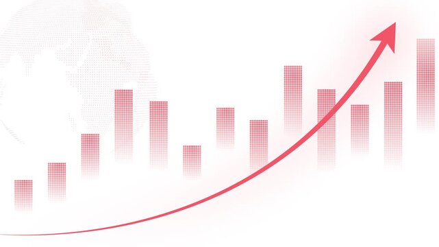 Monochrome business growth chart with upward arrow animation