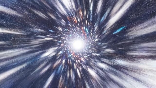 Vibrant spiral galaxy with glowing center and dynamic star trails in deep space cosmos