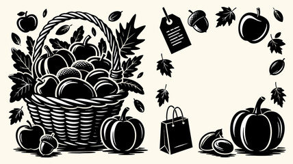 Fall harvest scene with pumpkin basket, acorns and warm atmosphere — social media post © Aleksandr