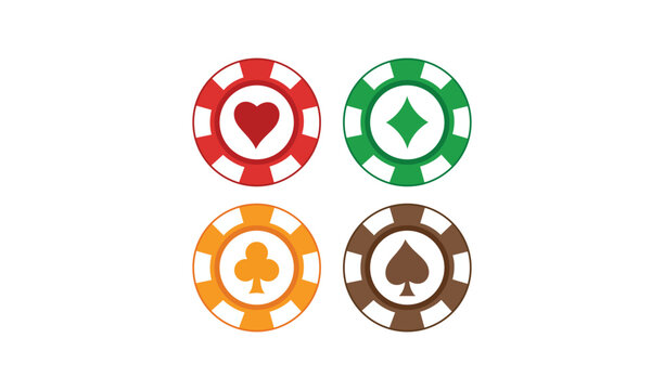 Set of colorful casino gambling chips with playing card suit symbols vector